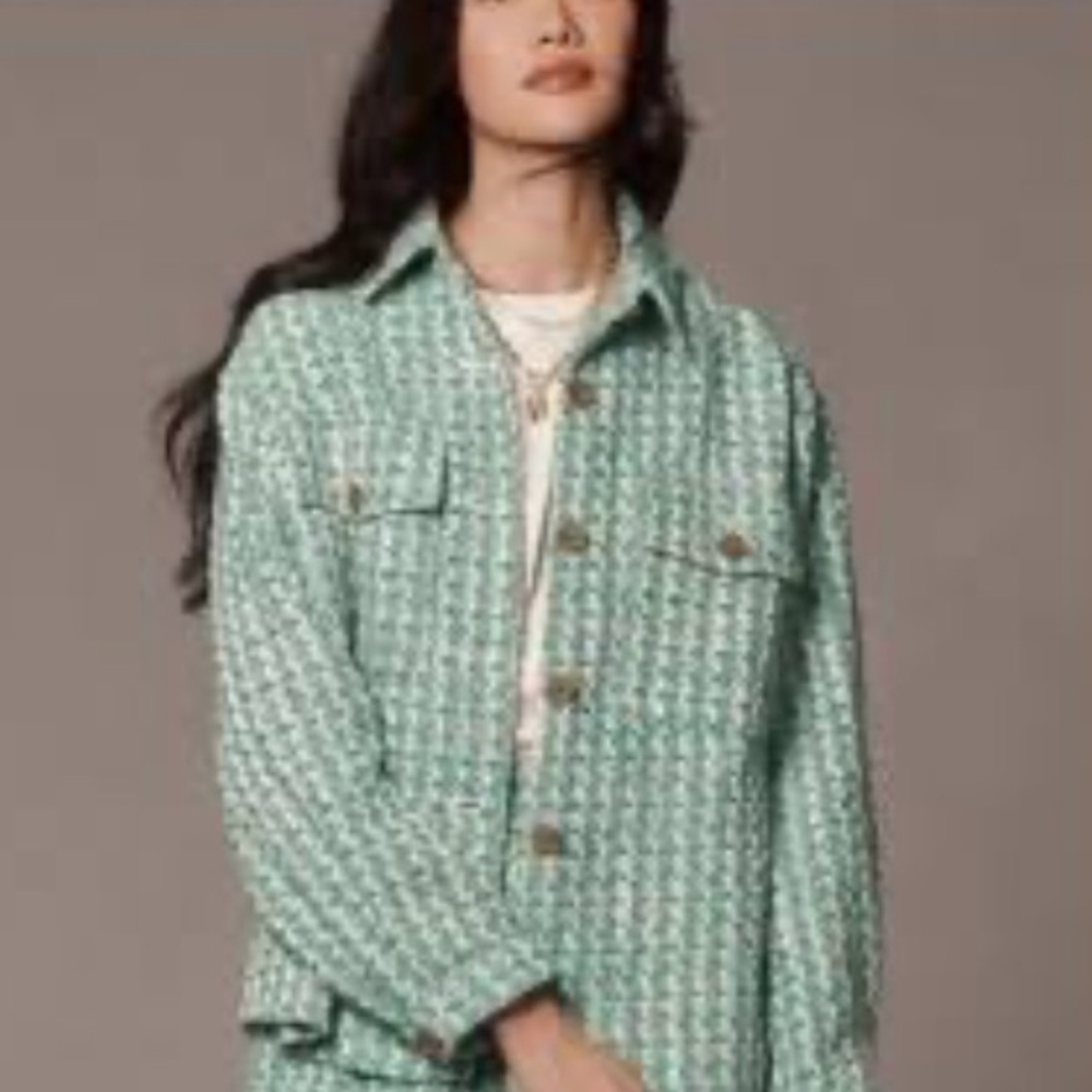 Maeve Green Tweed Button-Up Jacket size M